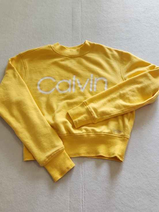 Calvin Klein Sweaters - Calvin Klein Yellow Logo Slightly Cropped Crew neck Sweater Size Xsmall